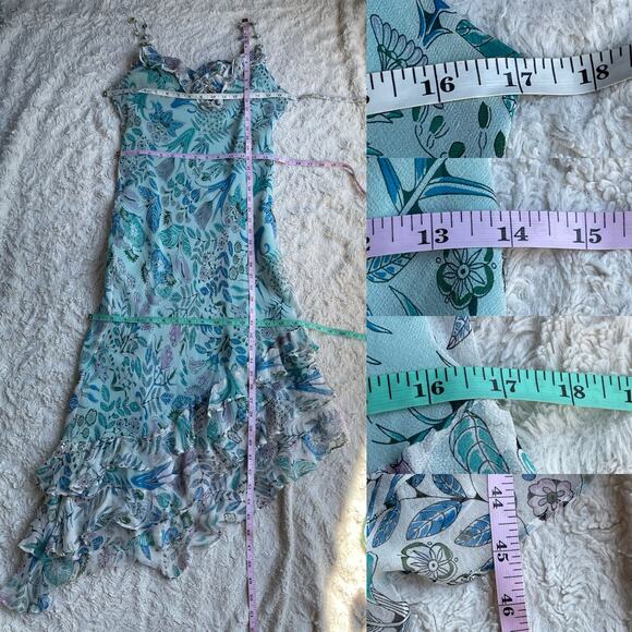 ICE silk floral fairy slip dress rosette straps ruffle asymmetrical vintage Y2K - Picture 5 of 16